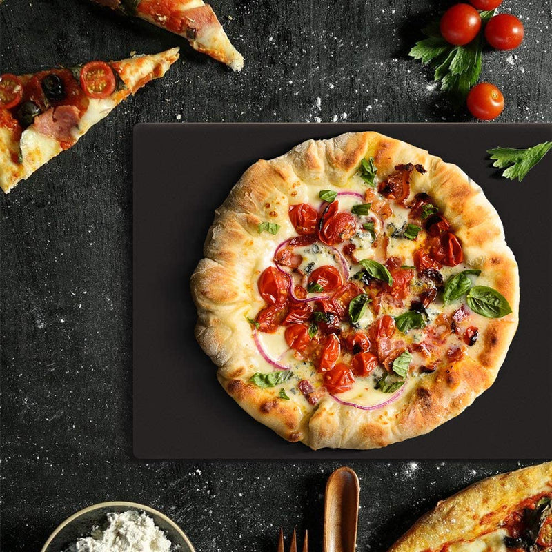 G.a HOMEFAVOR Glazed Cordierite Pizza Stone, 12&#039;&#039;x 15&#039;&#039; Black Rectangular Baking Stone for Ovens or Grill -Thermal Shock Resistant, Durable and Non-Stick