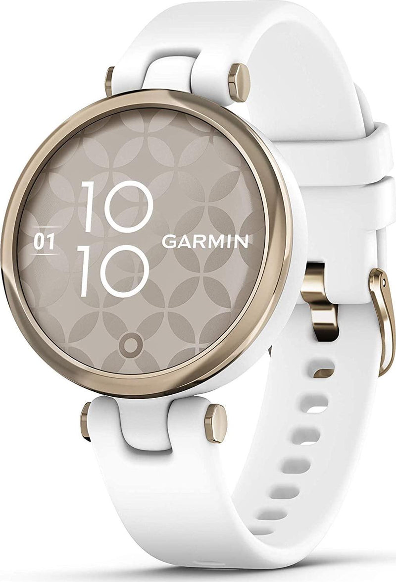 Garmin Lily, Small GPS Smartwatch with Touchscreen and Patterned Lens, Light Gold and White, 1 inch (010-02384-00)