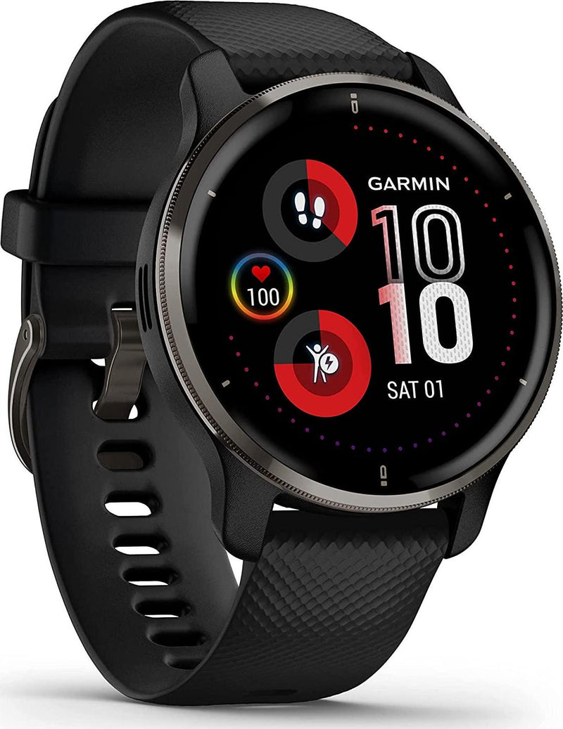Garmin Venu 2 Plus, GPS Smartwatch, Slate Bezel with Black Case and Silicone Band