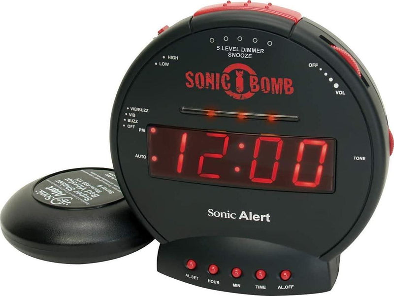 Geemarc Sonic Bomb - Extra Loud Alarm Clock with Tone and Volume Control, Bed Shaker and Snooze Function - for The Hard to Wake, Hard of Hearing and Deaf - UK Version