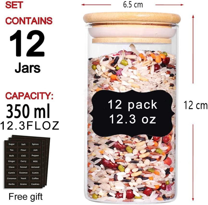 350ml, 12 oz Clear Acrylic Storage Jars Containers with Airtight Seal  Bamboo Lid for Bulk Food