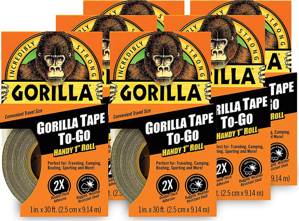 Gorilla 6100190 Tape, Mini Duct Tape to-Go, 1 x 10 yd Travel Size, Black, (Pack of 6)