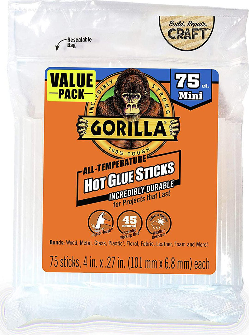 Gorilla Dual Temp Mini Hot Glue Gun Kit with 75 Hot Glue Sticks
