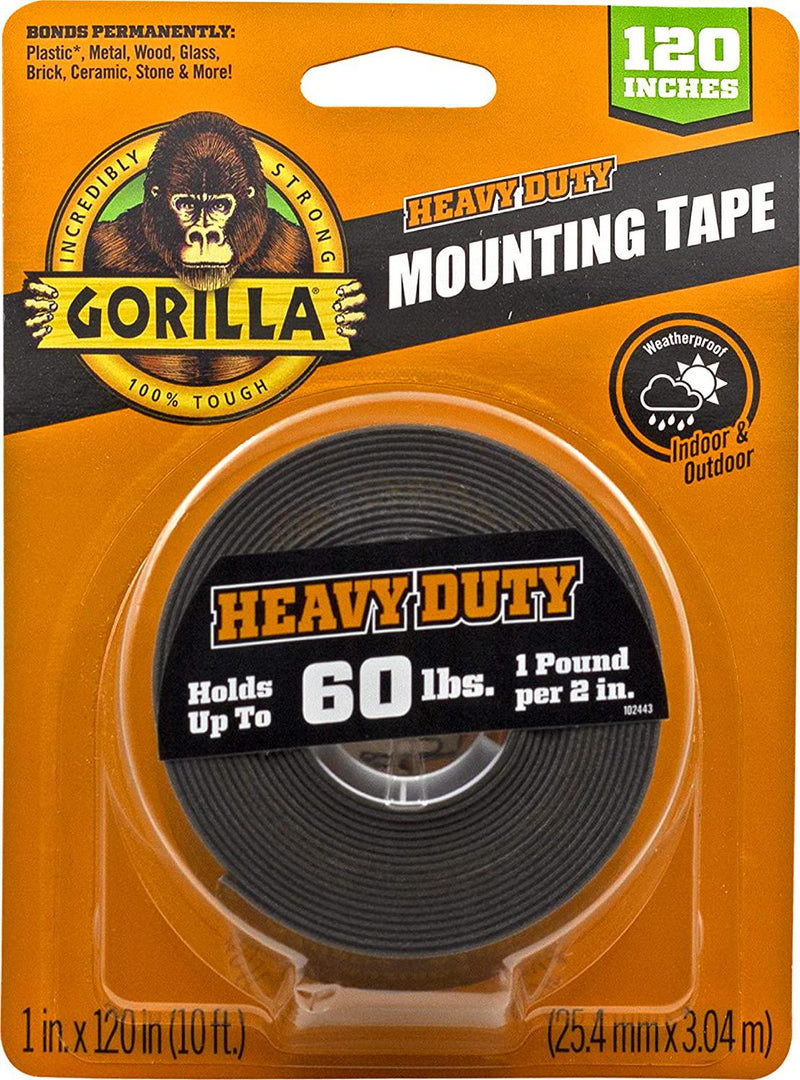 Gorilla Heavy Duty, Extra Long Double Sided Mounting Tape, 1 x 120 , Black, (Pack of 1)