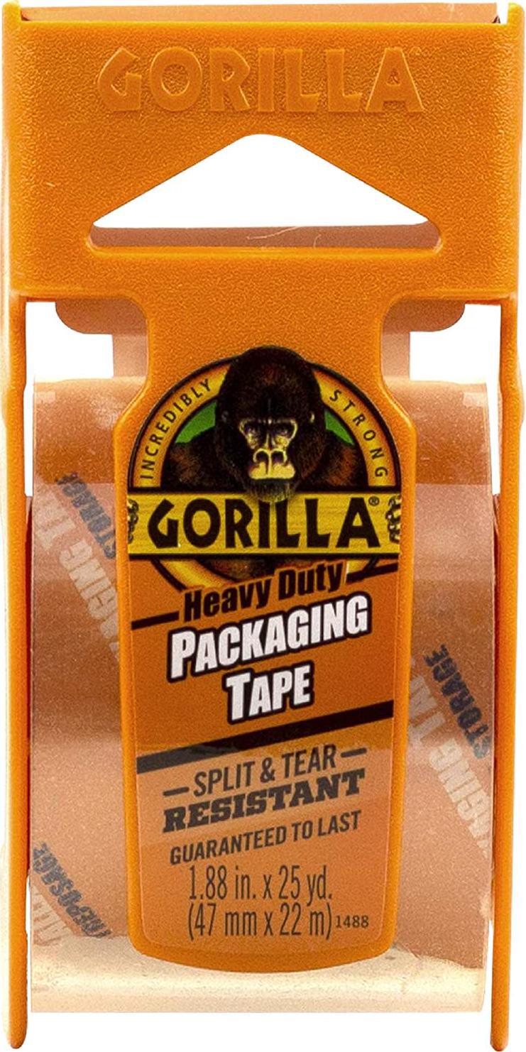 Gorilla Heavy Duty Packing Tape with Dispenser for Moving, Shipping and Storage, 1.88 x 25 yd, Clear, (Pack of 6)