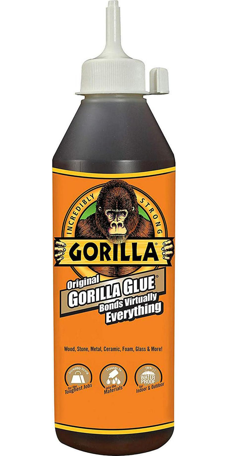 Gorilla Original Gorilla Glue, Waterproof Polyurethane Glue, 18 Ounce Bottle, Brown