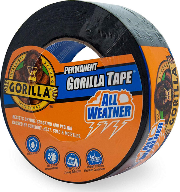Gorilla Permanent All Weather Tape, Duct Tape, Utility Tape, Waterproof, Indoor and Outdoor, UV and Temperature Resistant, 48mm x 22.8m, Black, (Pack of 1), GG101792