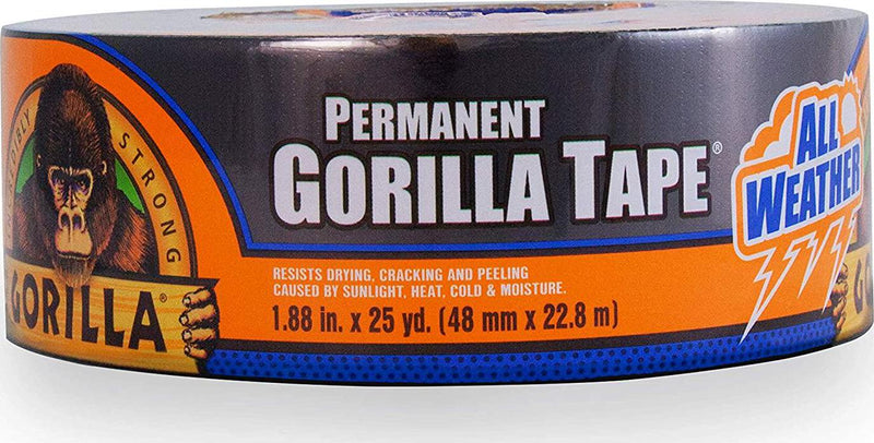 Gorilla Permanent All Weather Tape, Duct Tape, Utility Tape, Waterproof, Indoor and Outdoor, UV and Temperature Resistant, 48mm x 22.8m, Black, (Pack of 1), GG101792