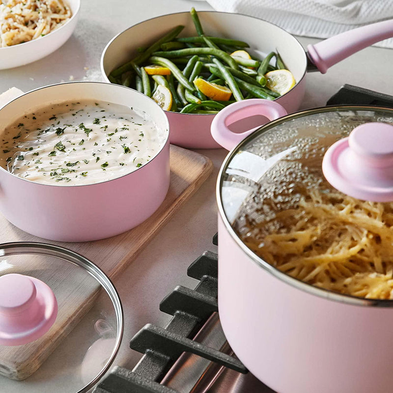 GreenLife greenlife soft grip healthy ceramic nonstick, 16 piece cookware  pots and pans set, pfas-free, dishwasher safe, soft pink