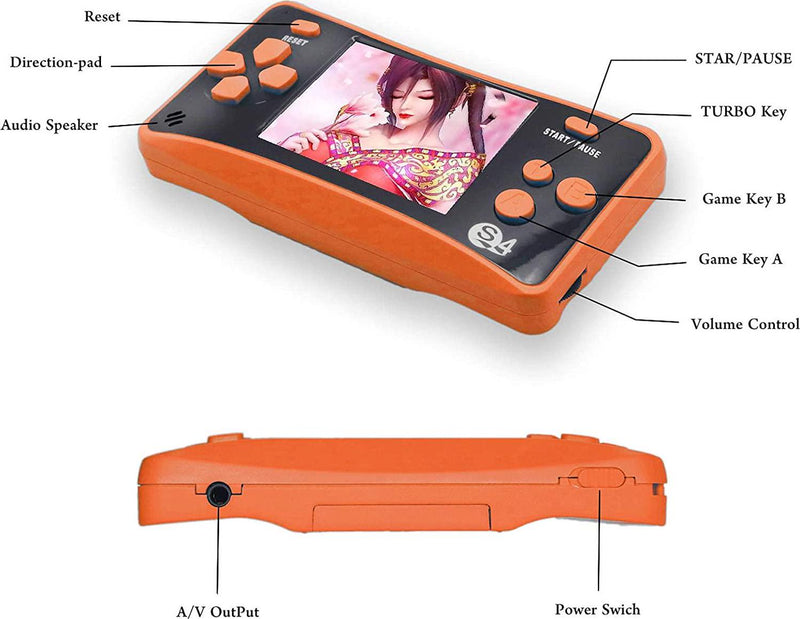 HAOPAPA Portable Video Game Player for Children 2.5 Inches Color Screen Retro Handheld Games with 182 Classic Games Built-in Support TV Output Electronic Game Toys for Boys Girls 4 5 6 7 8 9 12-Orange