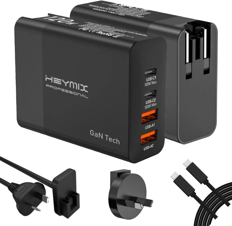 HEYMIX 100W GaN Charger, 65W USB C Charger, 100W PPS USB-C Wall Charger,  65W/45W USB-C Laptop PD Charger with 100W USB-C Cable & Travel Plugs