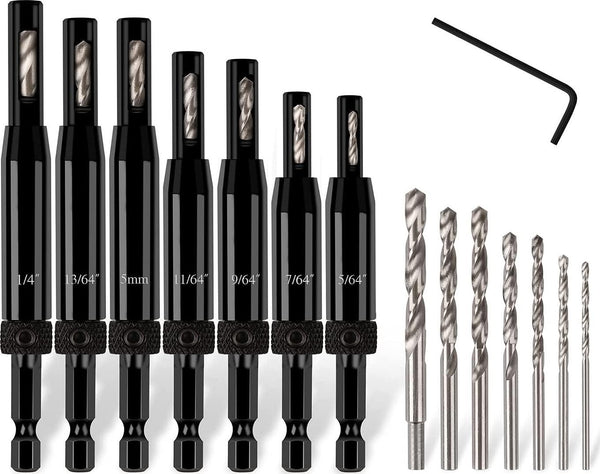 HORUSDY 14-Piece Center Drill Bit Set, Self Centering Hinge Hole Drilling Tapper Core Hole Puncher, 8 Replacement Drill Bits, 5/64&#039;&#039; 7/64&#039;&#039; 9/64&#039;&#039; 11/64&#039;&#039; 13/64&#039;&#039; 1/4&#039;&#039;