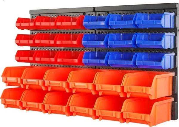 HORUSDY 30Pc Tool Storage Bins Garage Parts Organizer Wall Mounted Plastic Board Workshop Shed Box trays