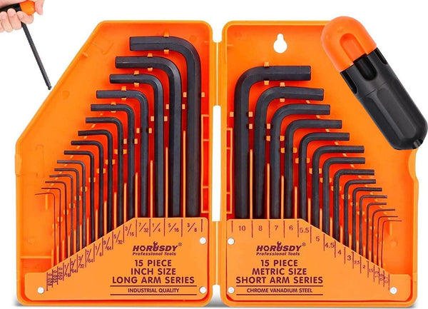 HORUSDY 31-Piece Hex Key Set, Allen Wrench Set With T-handle Inch/Metric MM(0.7mm-10mm) SAE(0.028 -3/8)