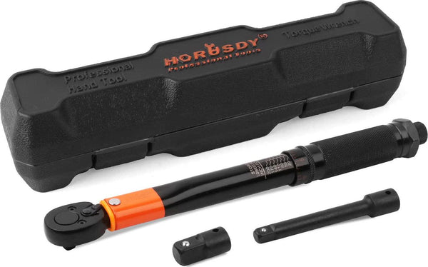 HORUSDY 3-Piece Ratchet Click Torque Wrench Set, 1/4-Inch Drive with Socket Adaptors and Extension Bar