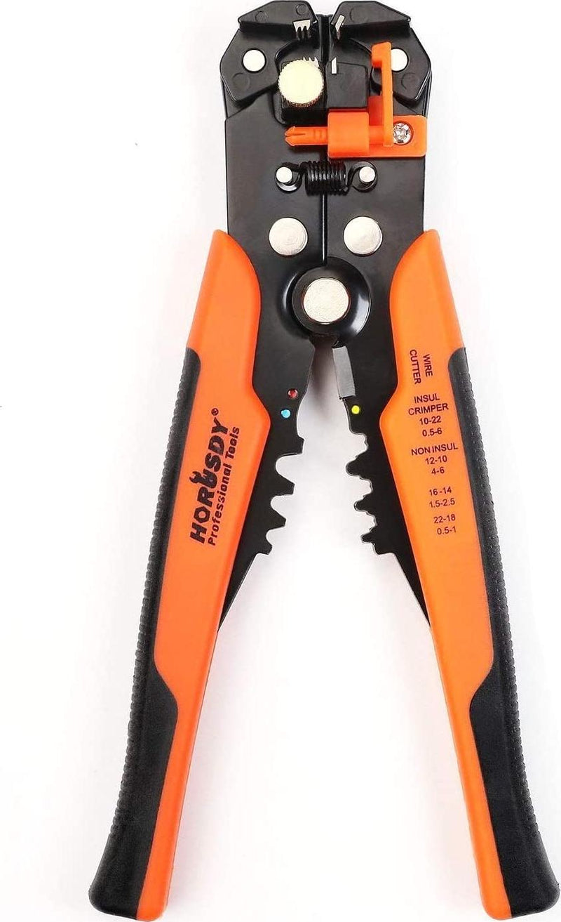 HORUSDY Wire Stripping Tool, 8 Automatic Wire Crimping Pliers/Cutting Stripper Tool with Self-adjusting Jaws, for 10-24 AWG Stranded Wire Cutting