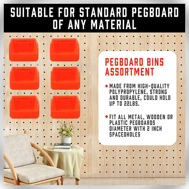 HOURSDY 16Pc Pegboard Bins Kit with Steel Hook, Pegboard Workbench Bins for Parts Storage, Tools Organize Hardware, Attachments, Accessories