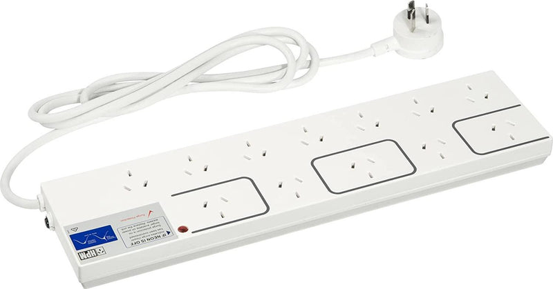 HPM 12 Outlet Surge Protected Powerboard, White