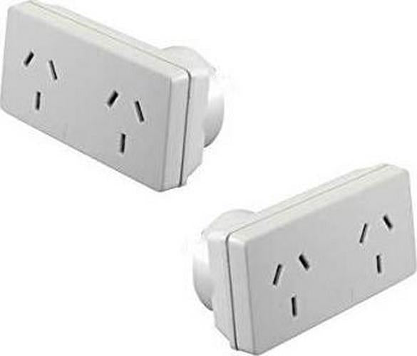 HPM D2/2WE Left and Right Extend 10A 2400W Double Adaptor 2-Pieces, White