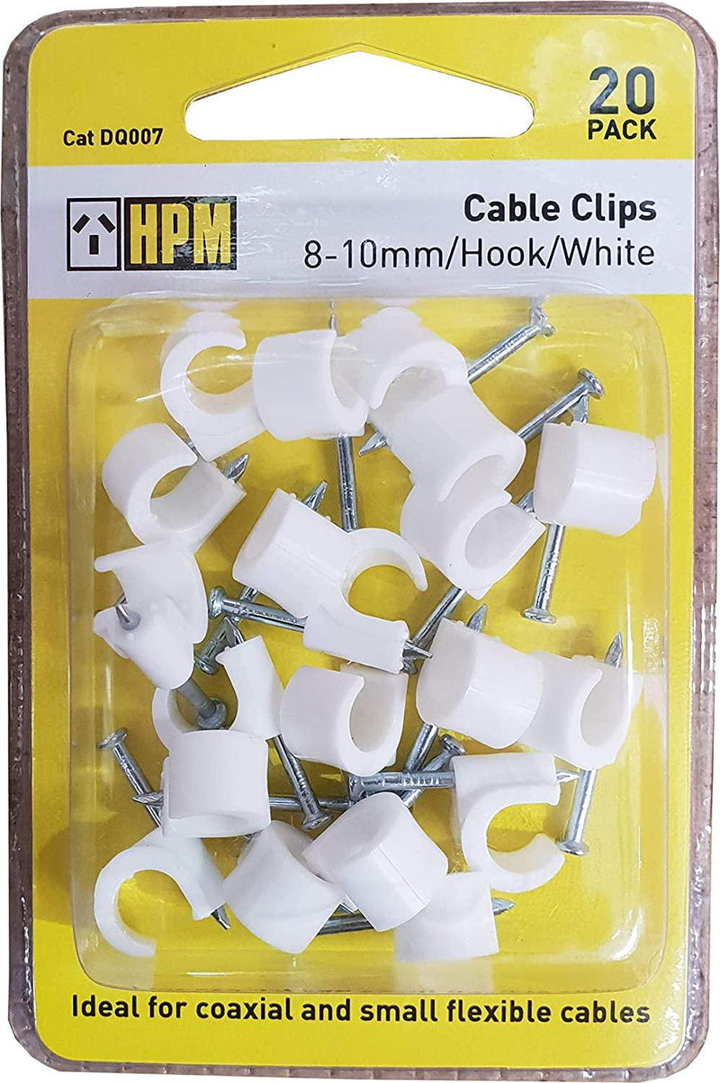 HPM DQ007 8-10mm White Cable Clips Accessory - Cable clips Hook type 8-10mm white pack of 20