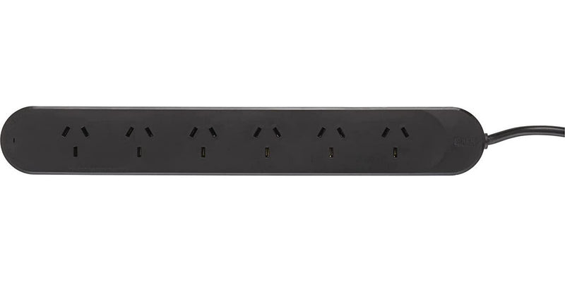 HPM Surge Protected 6 Outlet Powerboard Black