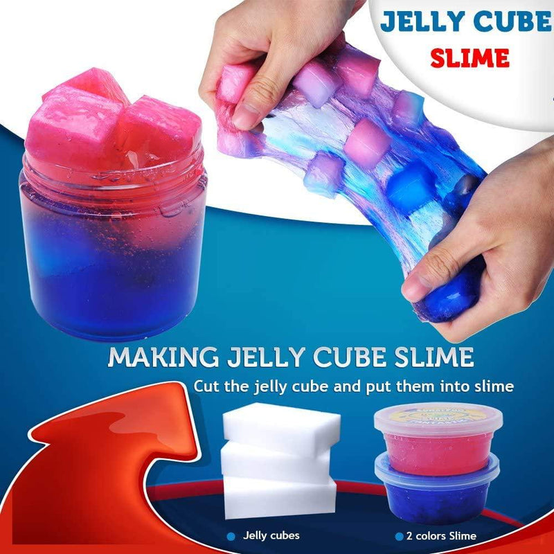 HSETIY Super Slime Kit Supplies-12 Crystal Clear Slimes with 54 Packs Glitter Sheet Jars, 3 Jelly Cubes,4 Pcs Fruit Slices,16 pcs Animals Beads, Foam Balls 5 Slime Containers with DIY Art Crafts