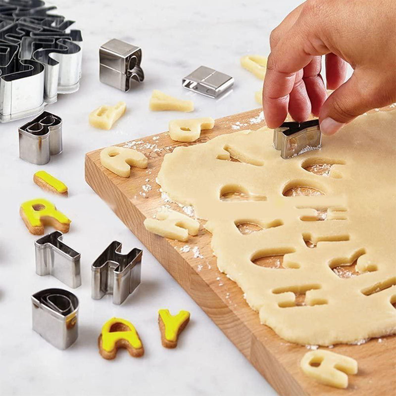 HUAFA Alphabet and Number Cookie Cutters Sets of 35 Pieces Mold Tools for Fondant Biscuit, Cake, Fruit, Vegetables, or Dough Stainless Steel