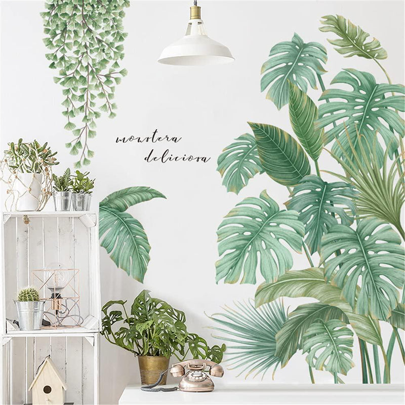 decalmile Green Leaves Wall Decals Palm Tree Leaf Plants Wall