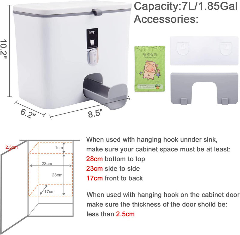 Hanging Trash Can- Kitchen Compost Bin with Slide Lid,Mountable Rubbish Bin for Kitchen Cupboard Bathroom Bedroom Office Camping,White