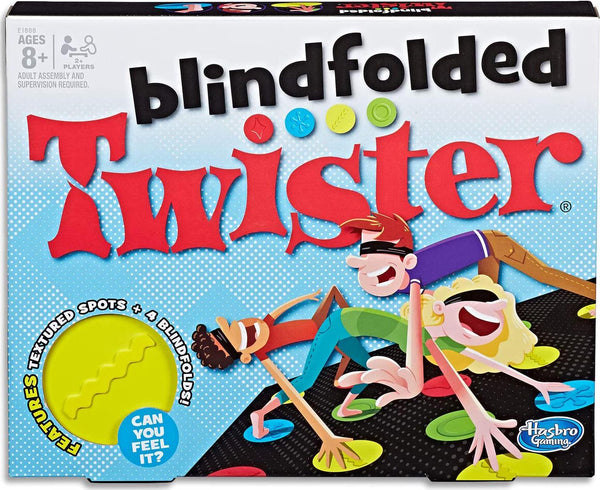 Hasbro E1888 Twister Blindfolded- Textured Spots and Blindfolds- 2+ Players- Kids and Adult Party Board Games and Toys- Ages 8+, Black, Blue, Red, Green, Yellow