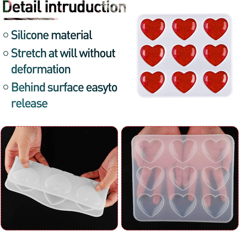 Heart Shape Resin Molds Keychain Charms Mold Silicone Heart Epoxy Mold Heart-Shaped Casting Jewelry Mold for Keychain Jewelry Pendant Craft Making (1 Piece)