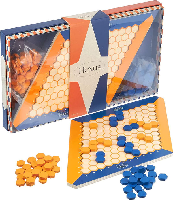 Hexus Board Game - Traditional 2 Player Strategy Board Game with Wooden 11 x 11 Hex Grid and Hexagon Tiles (Blue/Orange) - Unique Brain Teasers and Puzzle Games for Families, Friends and Collectors