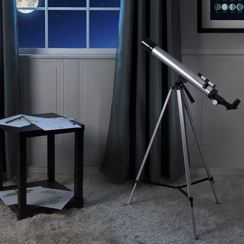 Hey! Play! 60mm Mirror Refractor Telescope Aluminum Stargazing Optics with Tripod for Beginner Astronomy and STEM Education for Kids and Adults