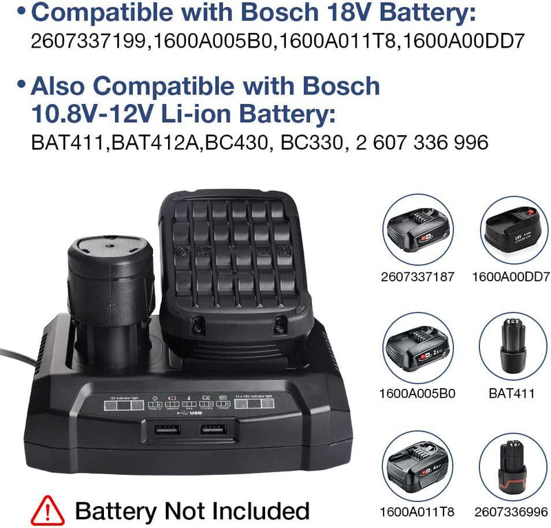 Hipoke Dual Port Li-ion Battery Charger Compatible with Bosch 18V Cord