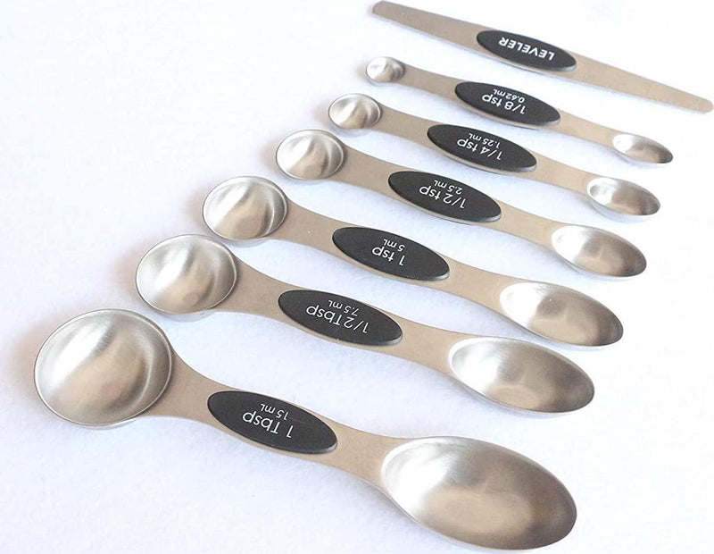 Magnetic Measuring Spoons Set of 9 Stainless Steel Dual Sided Stackable  Measuring Nesting Teaspoons Dry and Liquid Ingredients green 