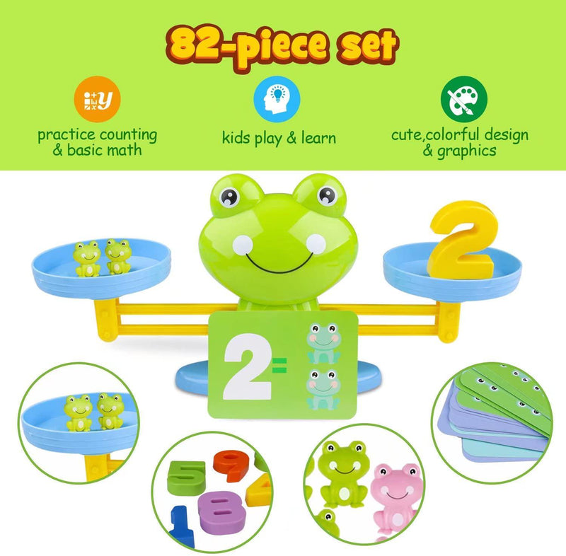 INPHER Frog Balance Math Game, 85 Piece Kids Kindergarten Toddler Learning Games Preschool Learning Activities Educational Toys for 3 4 5 6 7 Year Old STEM Montessori Number Counting Toy