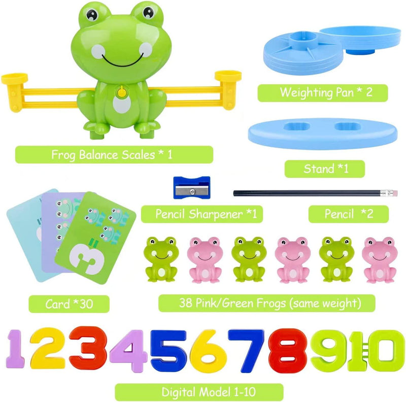 INPHER Frog Balance Math Game, 85 Piece Kids Kindergarten Toddler Learning Games Preschool Learning Activities Educational Toys for 3 4 5 6 7 Year Old STEM Montessori Number Counting Toy
