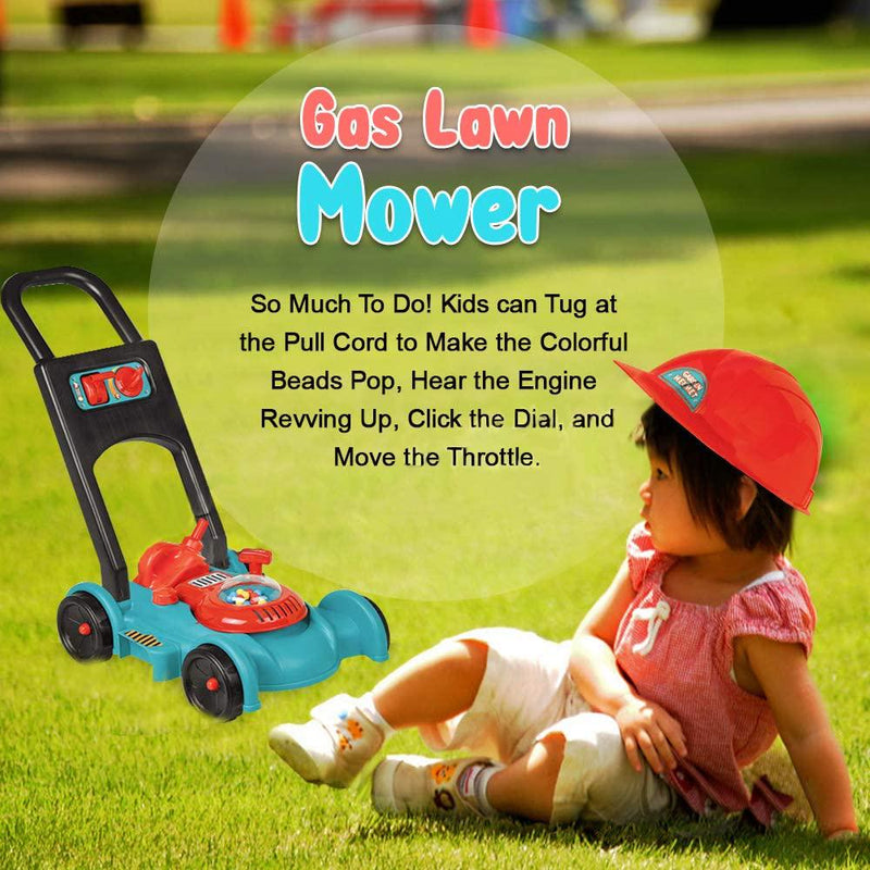 IQ Toys Lawn Mower Toy for Kids - Garden Gas Lawn Mower with Gardener Hat and Pretend Gas Tank for Kids