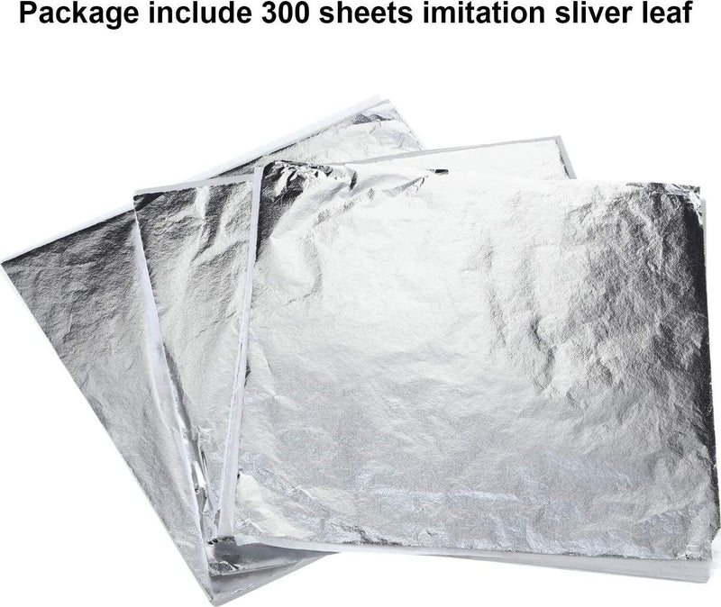 Imitation Leaf for Gilding Crafting, Arts Project, Furniture Decoration, 5.5 by 5.5 Inches (Silver, 300 Sheets)