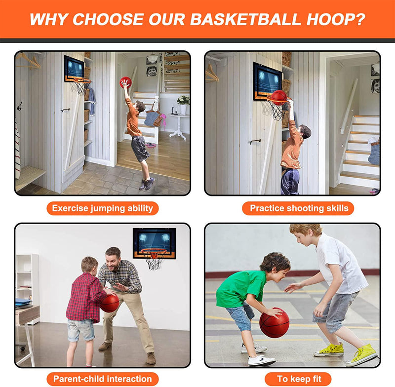 Indoor Mini Basketball Hoop Set with 3 Balls for Kids and Adults - Pro Mini Basketball Hoop for Door and Wall with Complete Basketball Accessories Perfect Christmas Birthday Gifts for Kids Boys Teens