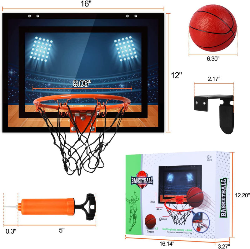 Indoor Mini Basketball Hoop Set with 3 Balls for Kids and Adults - Pro Mini Basketball Hoop for Door and Wall with Complete Basketball Accessories Perfect Christmas Birthday Gifts for Kids Boys Teens