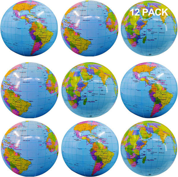 Inflatable Beach Balls Bulk Jumbo 16 World Globe Pool Toys Balls for Pool, Beach, Summer Pool Party - Swimming Pool Game Water Beach Toys Kid Party Favor Luau Decorations Blow Up Beach Ball
