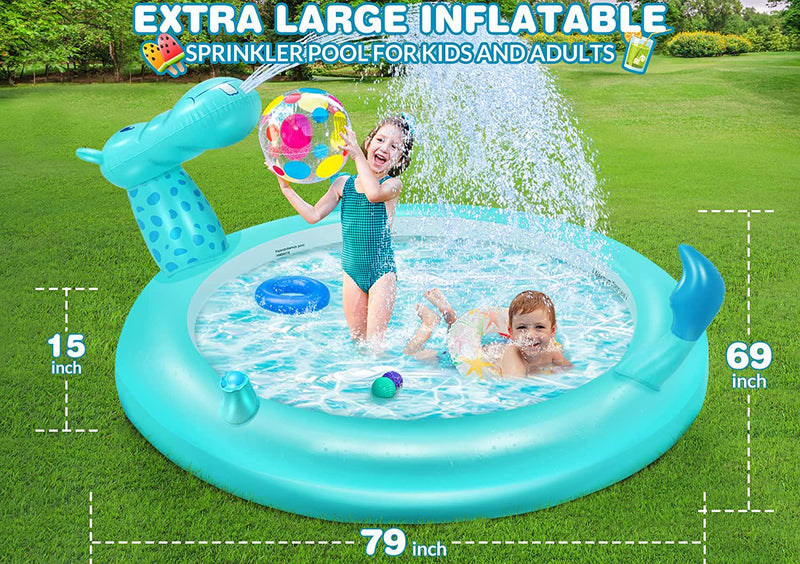Inflatable Kids Pool with Sprinkler Kids Adults Toddler Baby 79&#039;&#039; Kiddie Splash Pool for Swimming Learning Summer Wading Swimming Pool Outdoor Water Toys for Garden Backyard Summer Water Party