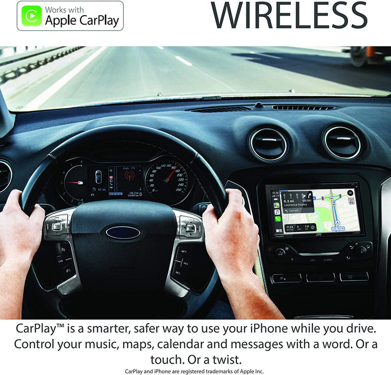 JVC KW-M865BW Built in Wi-Fi for Wireless CarPlay Android Auto, 6.8 LCD Touchscreen Display, AM/FM, Bluetooth, MP3 Player, USB Port, Double DIN, 13-Band EQ, SiriusXM Car Radio