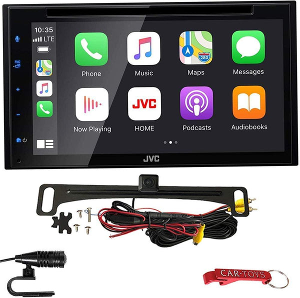 JVC KW-V660BT Car Stereo Bundle with ACAM4 Backup Camera. Apple CarPlay and Android Auto 2-DIN Multimedia Receiver, DVD/CD Player w/ 6.8 Capacitive Touchscreen, Bluetooth, SiriusXM Ready, 13-Band EQ