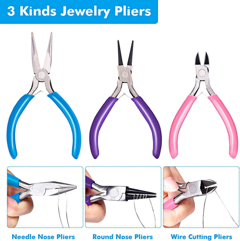 Anezus 4Pcs Jewelry Pliers Tool Set Includes Needle Nose Pliers, Round Nose  Pliers, Wire Cutters and Bent Nose Pliers for Jewelry Beading Repair