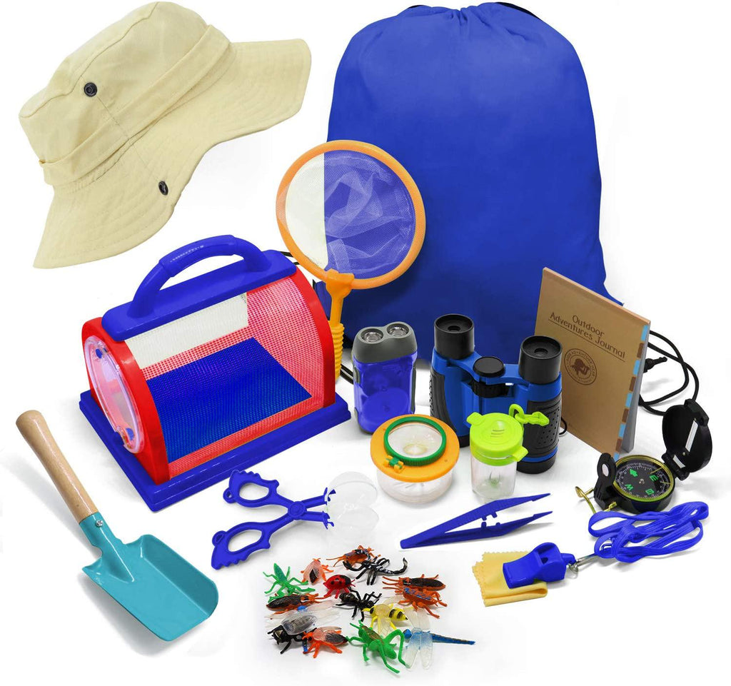 Bug Catcher Kit for Kids Outdoor Explorer Kit Gifts for Boy Girl with  Binoculars, Flashlight, Compass, Magnifying Glass, Sun hat,Critter Case and  Butterfly Net for Camping Hiking 