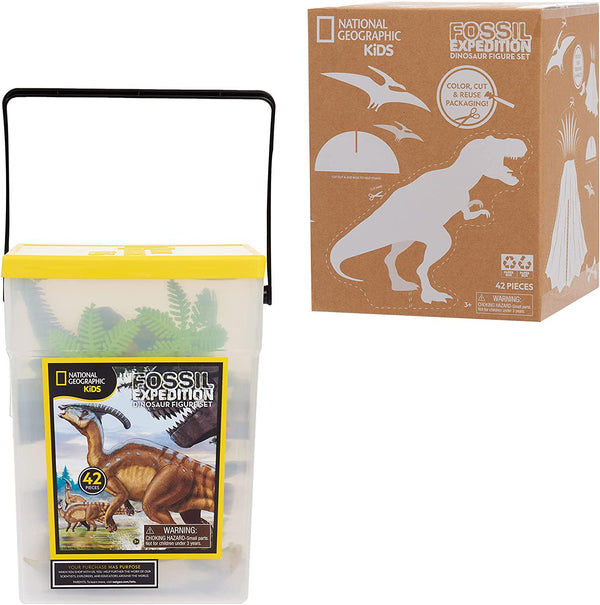 Just Play National Geographic Kids Tub of Realistic Dinosaur Toy Figures, QR Code to T Rex, Triceratops, Velociraptor Facts, Packaging from Recycled Material, Storage Container, Exclusive