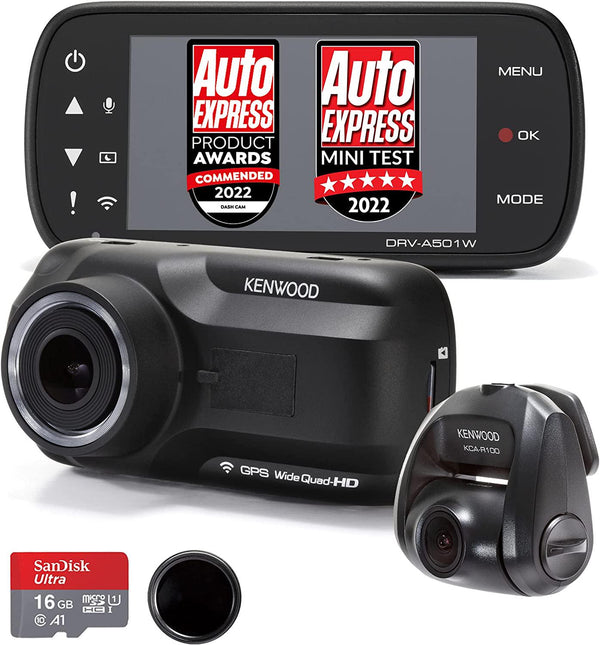 KENWOOD DRV-A501W Wide Quad HD Dash Cam and KCA-R100 Rear View Camera Bundle