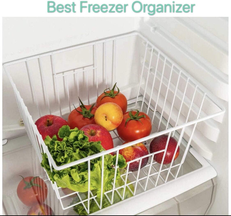 2pcs Freezer Bins, Freezer Refrigerator Basket Storage Rack Bins, Metal Wire  Baskets With Handles For Upright Refrigerator Chest Freezer 